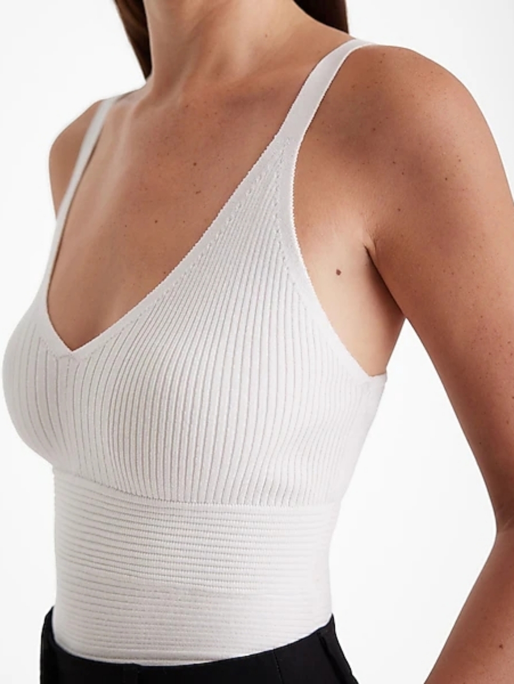 NWT - Express Ribbed Fitted Stretch V Neck White Sweater Tank - Size XL